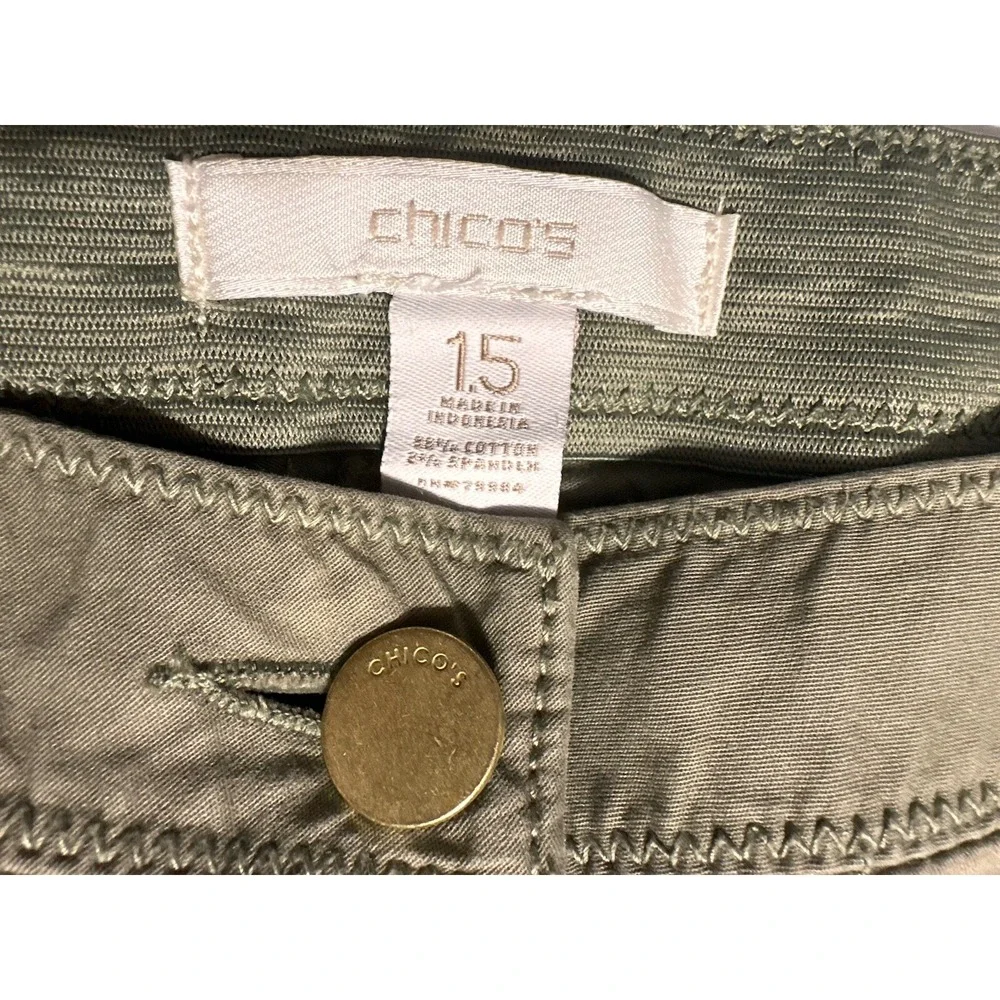 Chico's Khaki Green Straight Leg Pants Size 10 (1.5) Zip‎ Pockets Casual - Picture 3 of 9